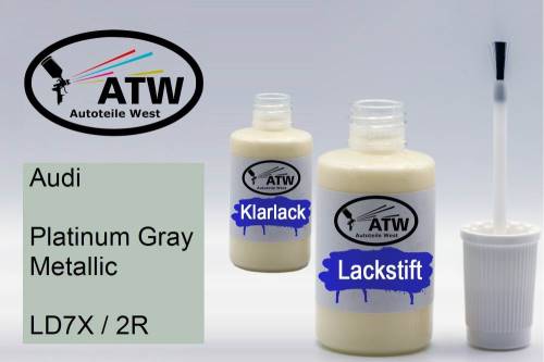 Audi, Platinum Gray Metallic, LD7X / 2R: 20ml Lackstift + 20ml Klarlack - Set, von ATW Autoteile West.